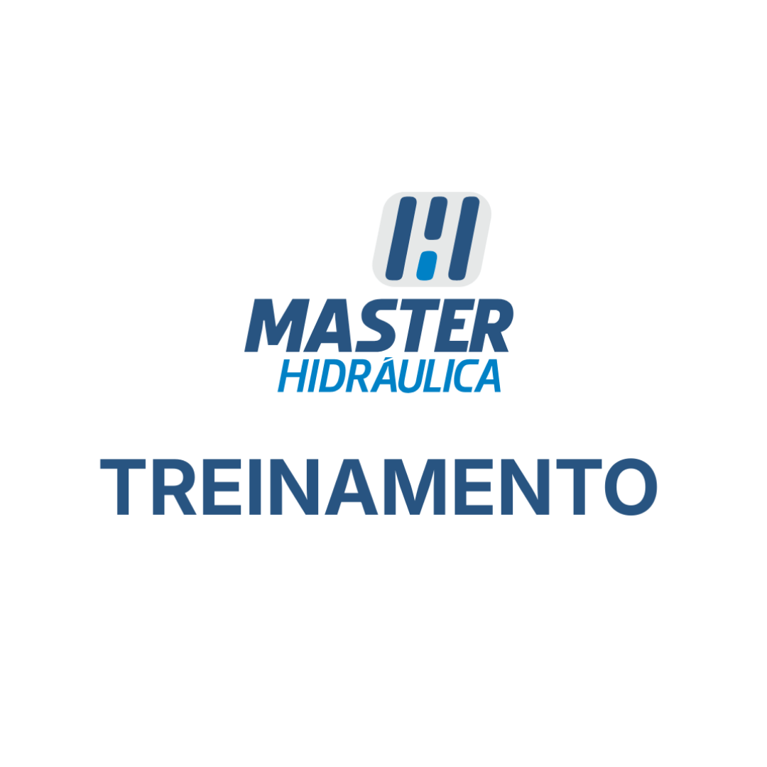 Logo da Master Hidráulica com destaque para a área de Treinamento, ilustrando o programa de capacitação técnica, cursos e workshops para profissionais do setor.